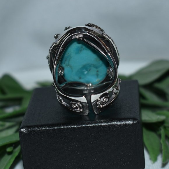 Sajen Silver Turquoise Seahorse Ring, Size 10 - Picture 6 of 8